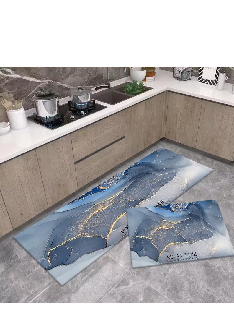 LESTER - LESTER Oil-Proof Non-Slip Kitchen Mat Super Absorbent kitchen Carpet Quick Drying, Kitchen Rug, Non-Slip Entrance Doormat, Diatom Leather  Floor Mats Home Decor Set Modern Design Shades of Blue 40X60x40X120cm - Image 1
