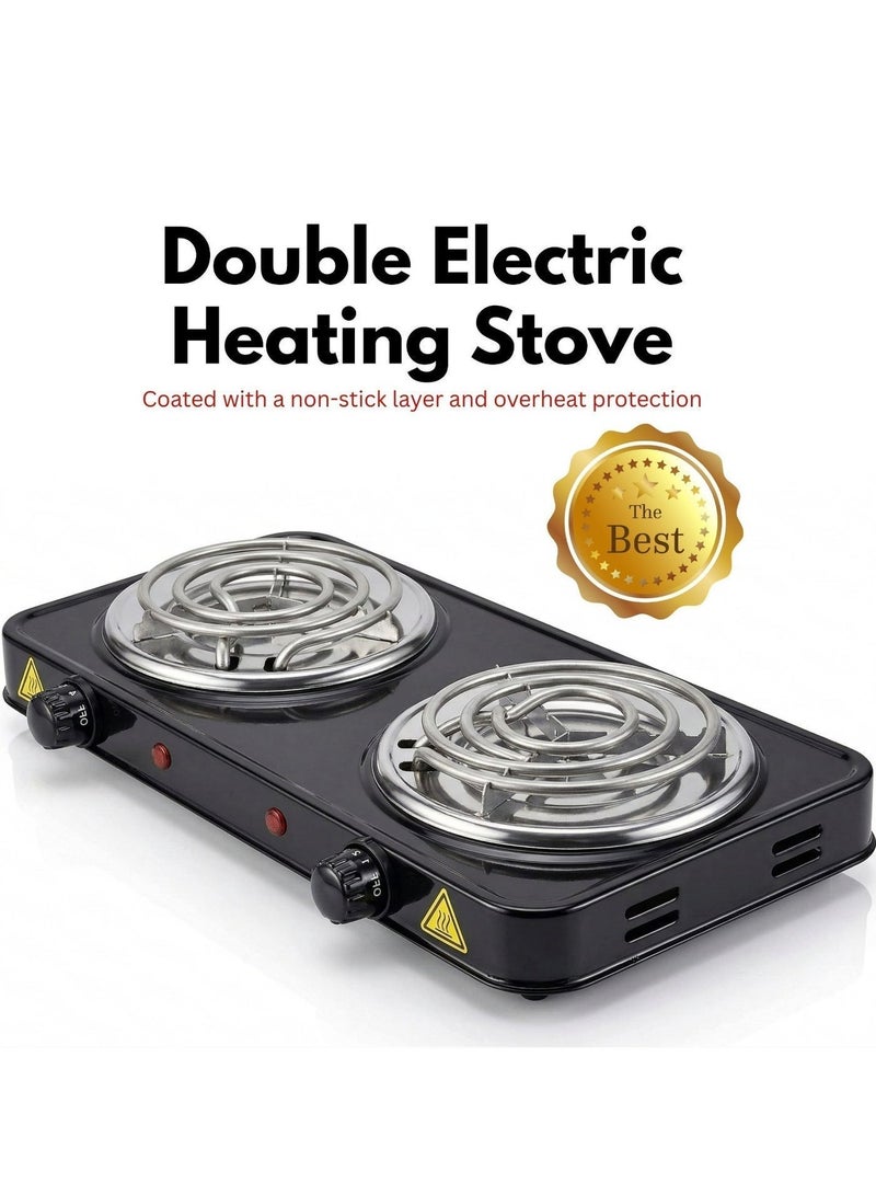 PRIMO PLUS Double electric hot plate, durable electric stove coated with a non-stick layer and equipped with overheat protection. - Image 1