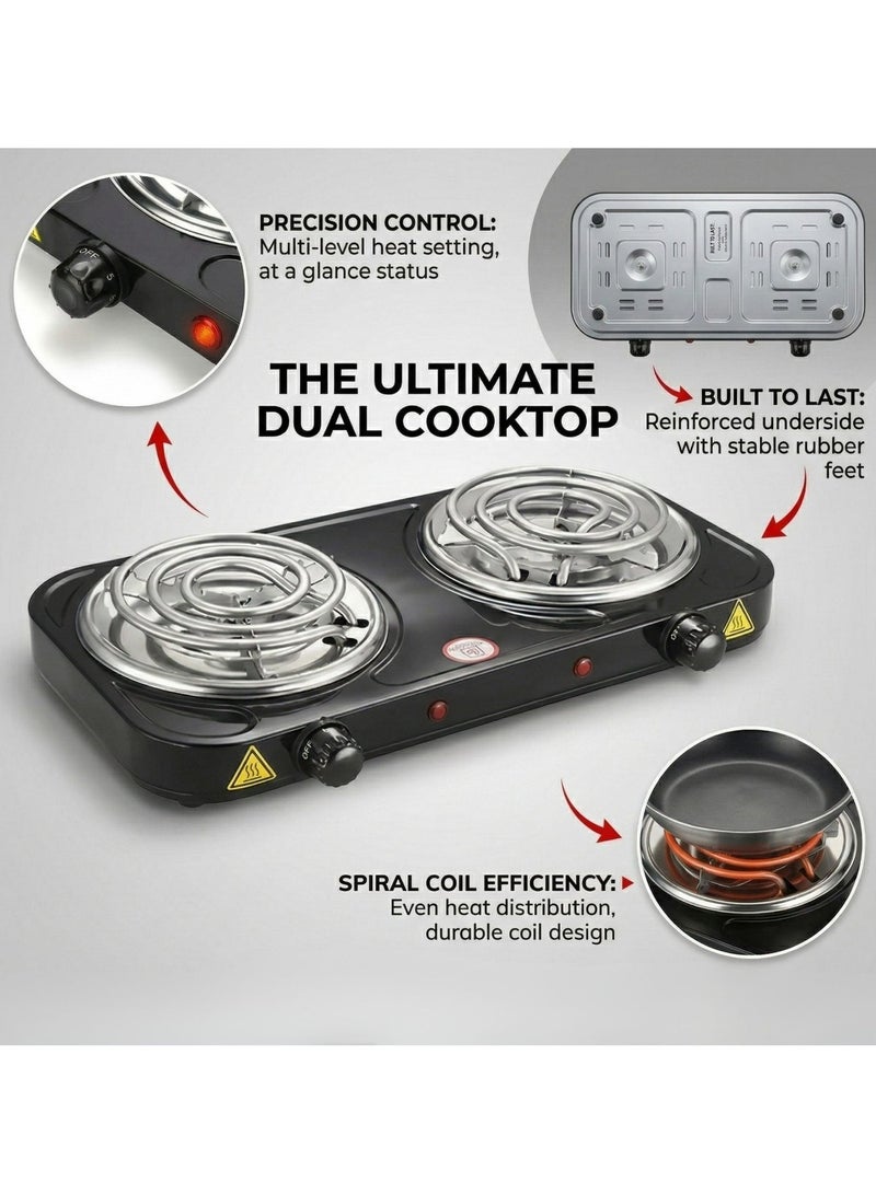 PRIMO PLUS Double electric hot plate, durable electric stove coated with a non-stick layer and equipped with overheat protection. - Image 3