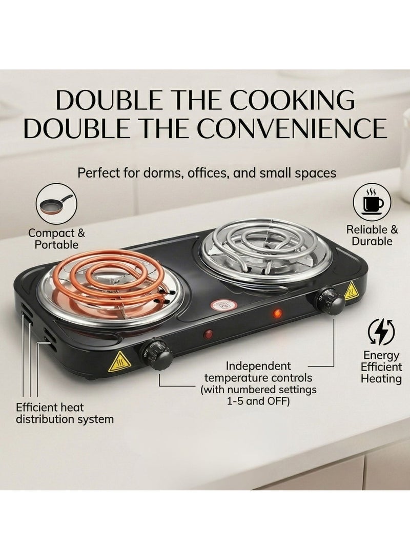 PRIMO PLUS Double electric hot plate, durable electric stove coated with a non-stick layer and equipped with overheat protection. - Image 2