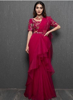 Designer Ruffle Ready To Wear Stitched Saree With Stitched Blouse Piece