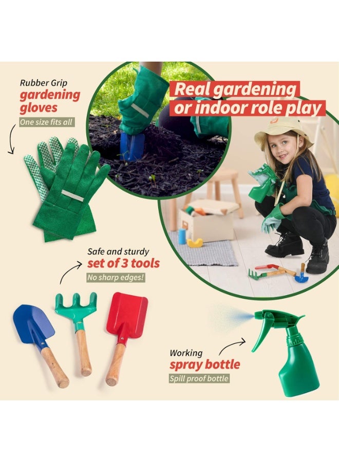 Born Toys Kids Gardening Set, Kids Gardening Tools with rake, Kids Gardening Gloves and Washable Apron Set for Real or Sand Gardening and Dress up Clothes or Role Play - Image 3