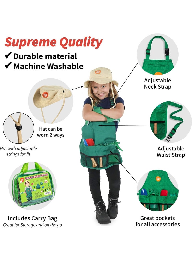 Born Toys Kids Gardening Set, Kids Gardening Tools with rake, Kids Gardening Gloves and Washable Apron Set for Real or Sand Gardening and Dress up Clothes or Role Play - Image 2
