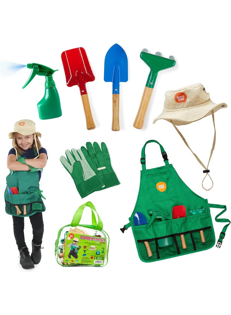 Born Toys Kids Gardening Set, Kids Gardening Tools with rake, Kids Gardening Gloves and Washable Apron Set for Real or Sand Gardening and Dress up Clothes or Role Play - Image 1