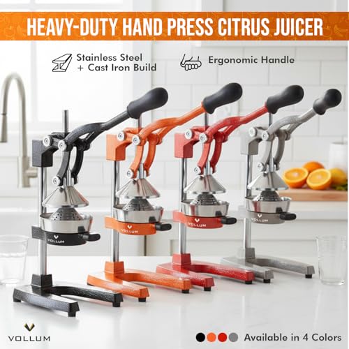 Vollum Hand Press Manual Citrus Juicer - citrus squeezer Commercial Grade Home Orange juice Squeezer for Oranges, Lemons, Limes - Stainless Steel and Cast Iron Non-skid Suction Cup Base- 15 Inch, Gray - Image 2