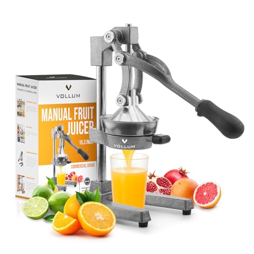 Vollum Hand Press Manual Citrus Juicer - citrus squeezer Commercial Grade Home Orange juice Squeezer for Oranges, Lemons, Limes - Stainless Steel and Cast Iron Non-skid Suction Cup Base- 15 Inch, Gray - Image 1