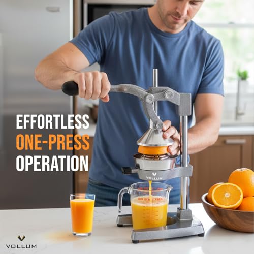 Vollum Hand Press Manual Citrus Juicer - citrus squeezer Commercial Grade Home Orange juice Squeezer for Oranges, Lemons, Limes - Stainless Steel and Cast Iron Non-skid Suction Cup Base- 15 Inch, Gray - Image 3