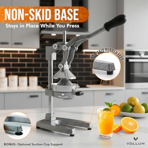 Vollum Hand Press Manual Citrus Juicer - citrus squeezer Commercial Grade Home Orange juice Squeezer for Oranges, Lemons, Limes - Stainless Steel and Cast Iron Non-skid Suction Cup Base- 15 Inch, Gray - Image 4