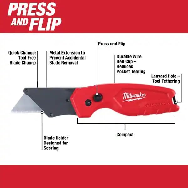 Milwaukee Fastback Flip Utility Knife 2 Piece Set with Razor Blade Dispenser (50 Blades Included) - Image 3