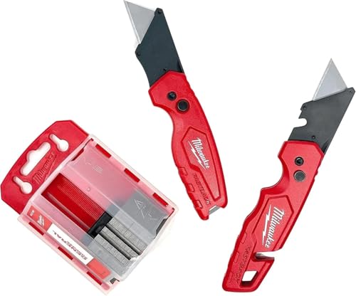 Milwaukee Fastback Flip Utility Knife 2 Piece Set with Razor Blade Dispenser (50 Blades Included) - Image 1