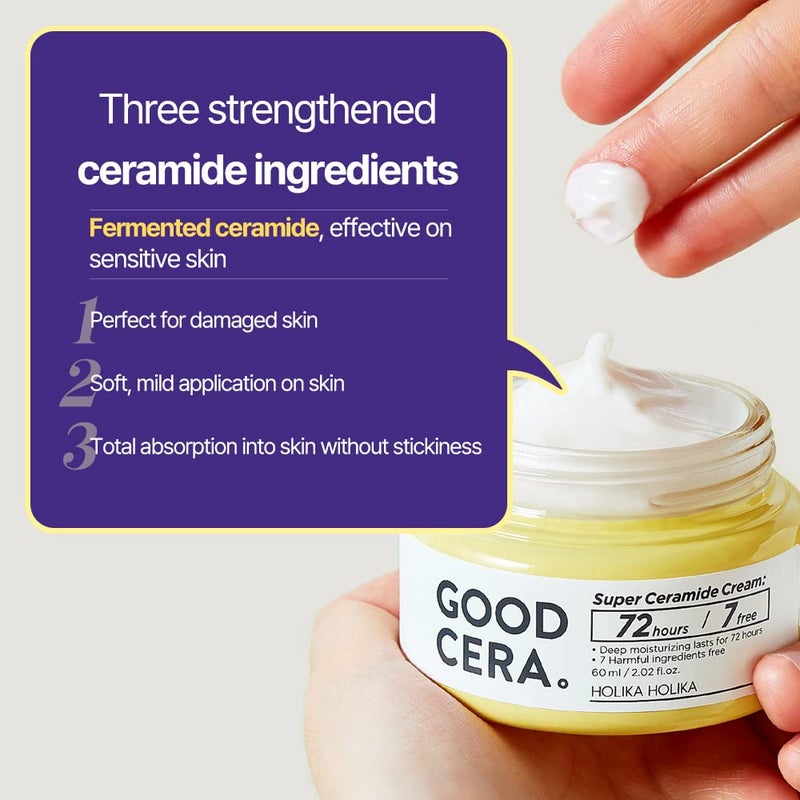 HOLIKA HOLIKA Good Cera Super Ceramide Cream | Soothing Facial Cream & Skin Moisturizer | Ceramide Cream Korean Moisturizer for Face | Deeply Nourishing Face Cream for Dry Skin 2.02 fl oz - Image 3