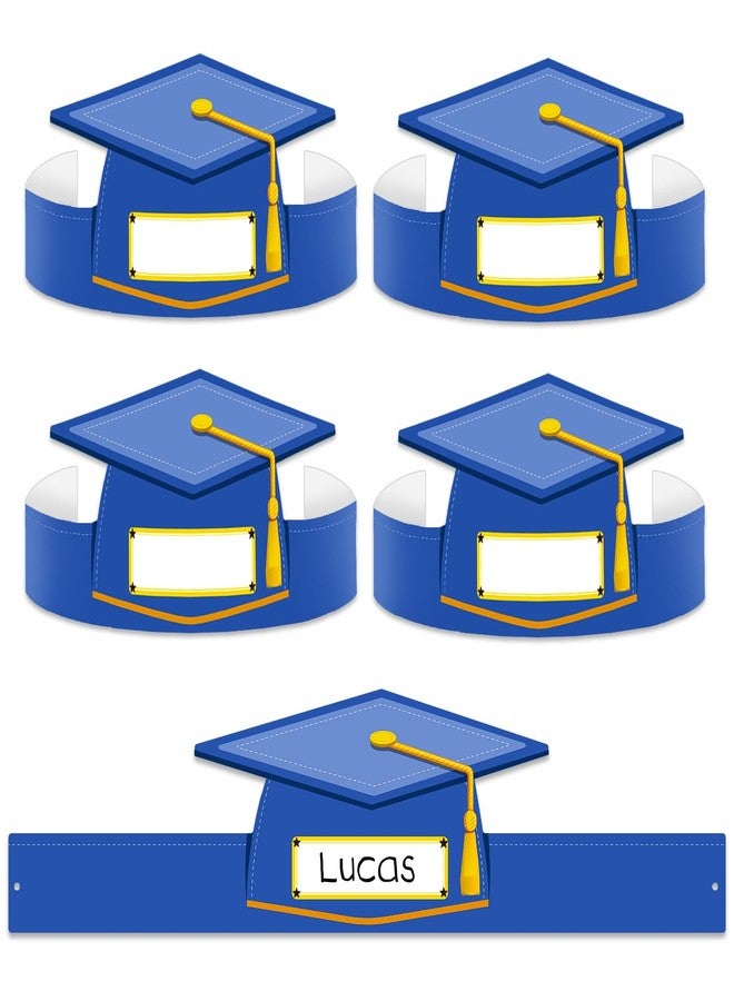 WhatSign Paper Graduation Cap Hats - 24PCS Kindergarten Preschool Graduation Caps for Kid Students Adjustable Hat Topper Headbands Paper Crowns for Grad Ceremony Party - Blue - Image 1