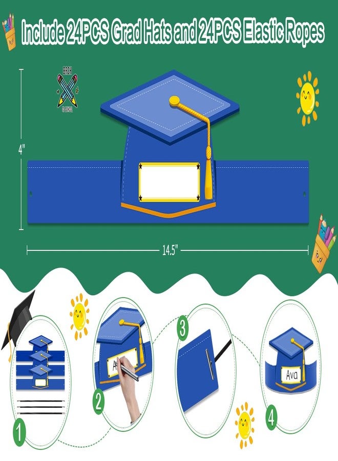 WhatSign Paper Graduation Cap Hats - 24PCS Kindergarten Preschool Graduation Caps for Kid Students Adjustable Hat Topper Headbands Paper Crowns for Grad Ceremony Party - Blue - Image 3