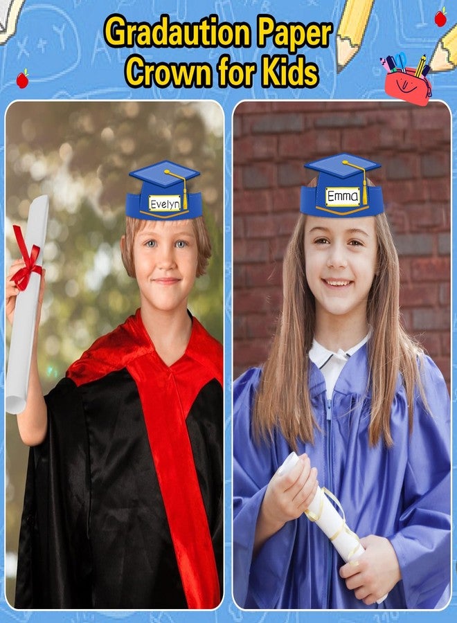WhatSign Paper Graduation Cap Hats - 24PCS Kindergarten Preschool Graduation Caps for Kid Students Adjustable Hat Topper Headbands Paper Crowns for Grad Ceremony Party - Blue - Image 2