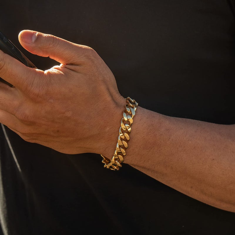 LIFETIME JEWELRY 12mm Miami Curb Cuban Link Chain Bracelet for Men 24k Gold Plated (Gold, 8 inches) - Image 2