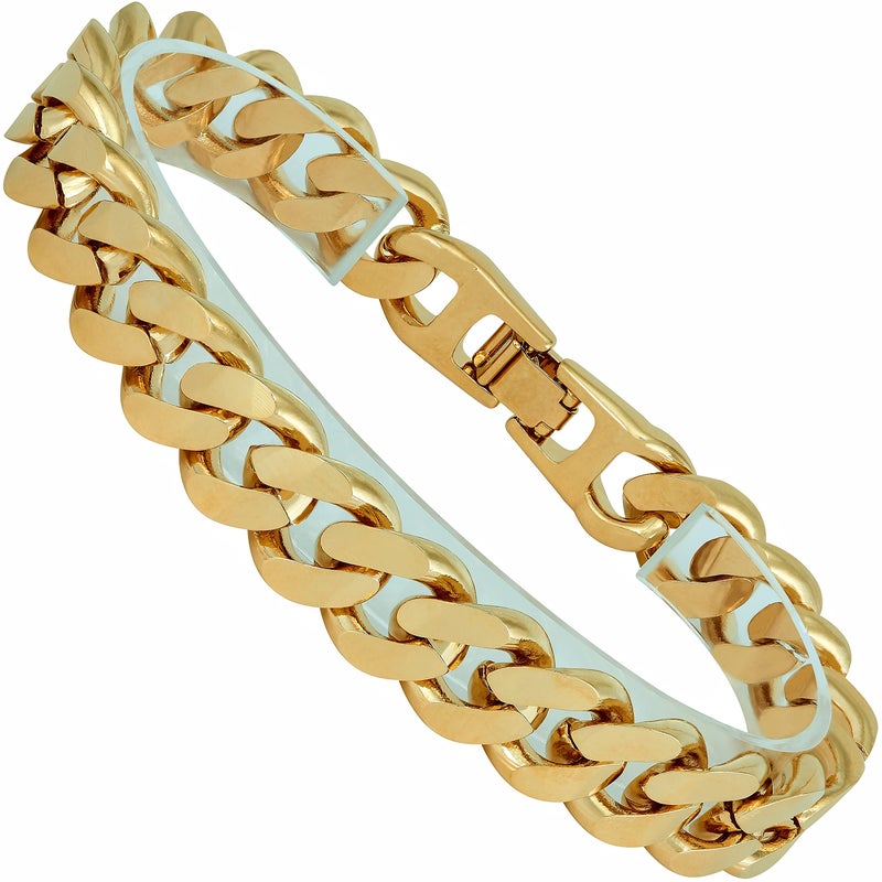 LIFETIME JEWELRY 12mm Miami Curb Cuban Link Chain Bracelet for Men 24k Gold Plated (Gold, 8 inches) - Image 1