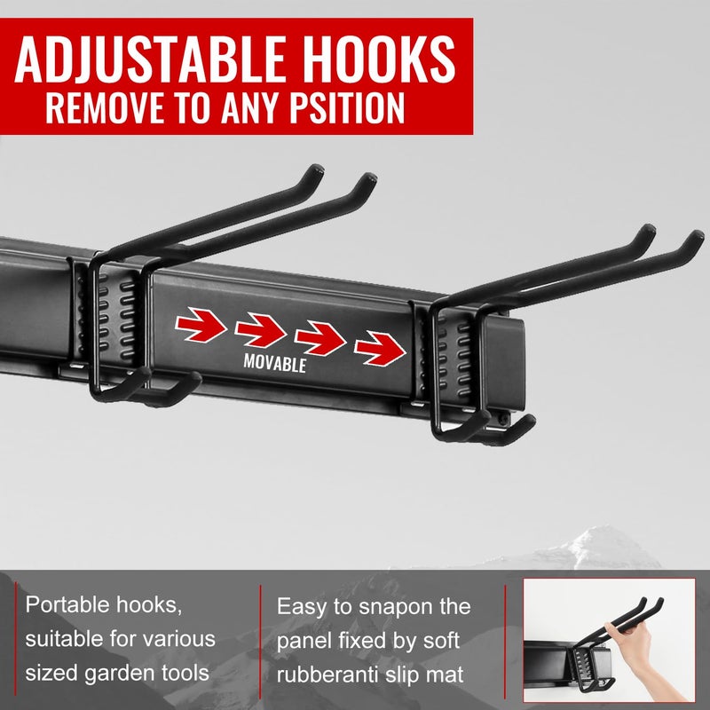Aking Ace Garage Tool Organizer Wall Mount - Heavy Duty 48" Storage Rack with 6 Adjustable Hooks, Holds 350lbs, Garden Tool Hanger for Shed Organization - Image 3