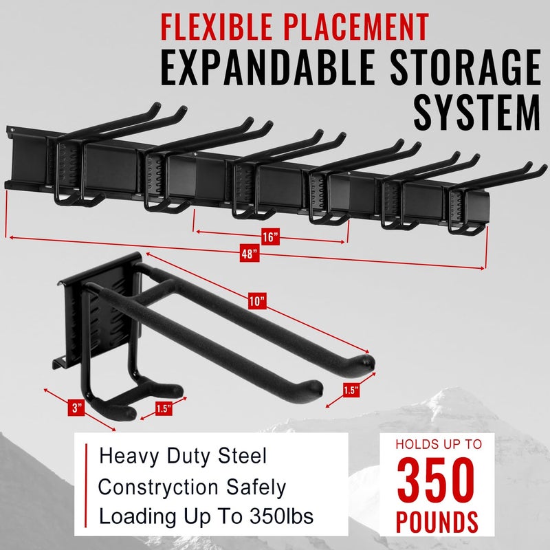 Aking Ace Garage Tool Organizer Wall Mount - Heavy Duty 48" Storage Rack with 6 Adjustable Hooks, Holds 350lbs, Garden Tool Hanger for Shed Organization - Image 5