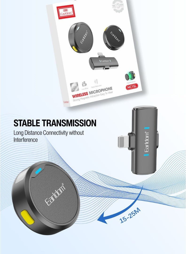 Earldom Wireless Lavalier Lapel Microphone for iPhone (1-Year Warranty) - Lightning Dual Mic with Magnetic Clip, Noise Reduction, 25m Wireless Range, Plug-and-Play, Ideal for Video Recording, Interviews & Vlogging - Image 4