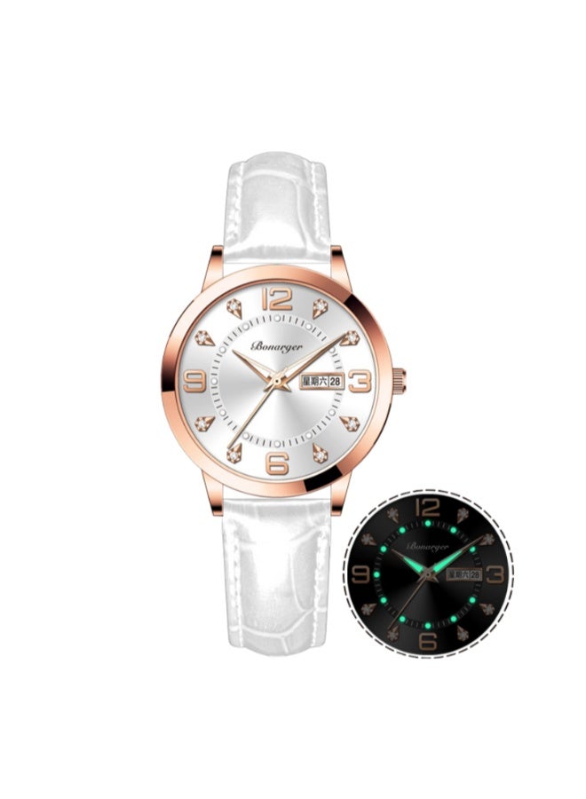 BONARGER Women's Premium Leather Waterproof Luminous Quartz Watch With A Luxurious Feel. - Image 1