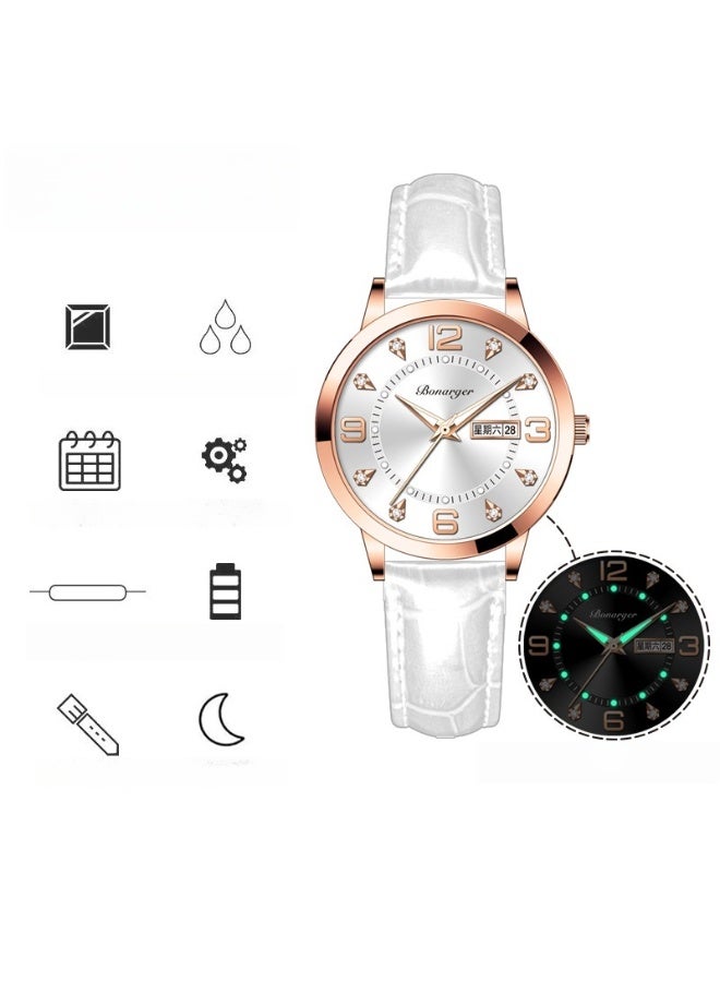 BONARGER Women's Premium Leather Waterproof Luminous Quartz Watch With A Luxurious Feel. - Image 3