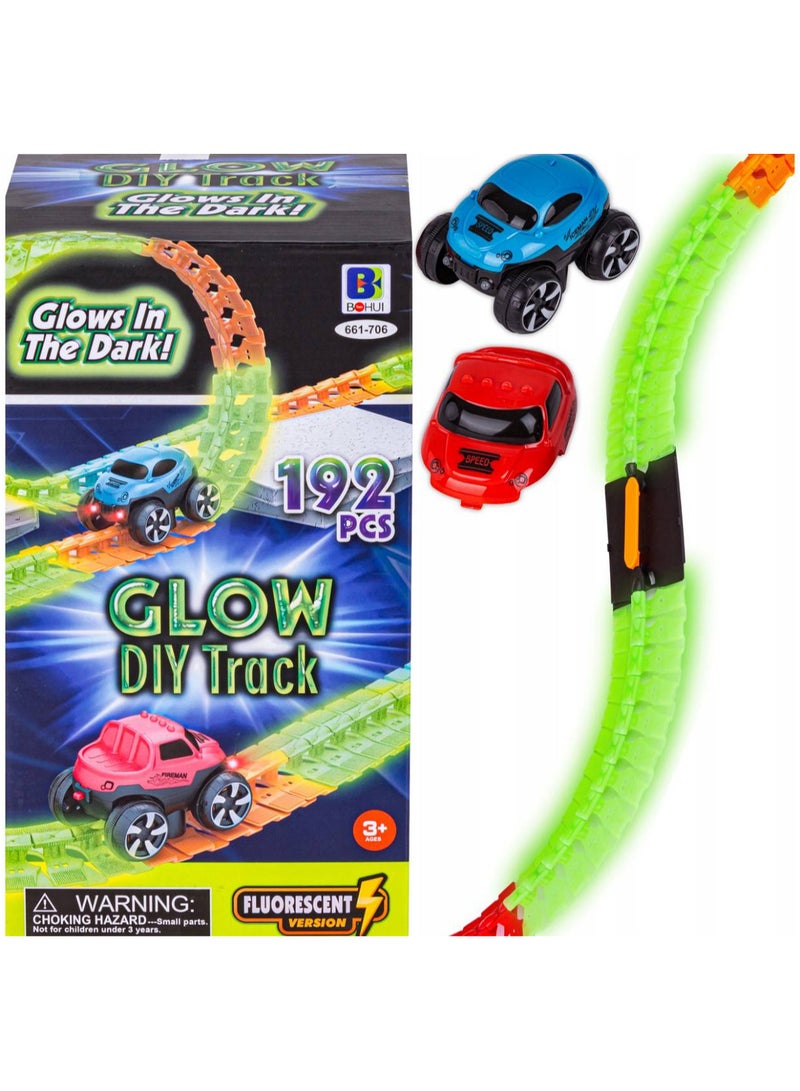 مجموعة مضمار سباق متوهج في الظلام من Next Store، مكونة من 192 قطعة، مع سيارات سباق مرنة - تصميم ممتع للأطفال - Image 1