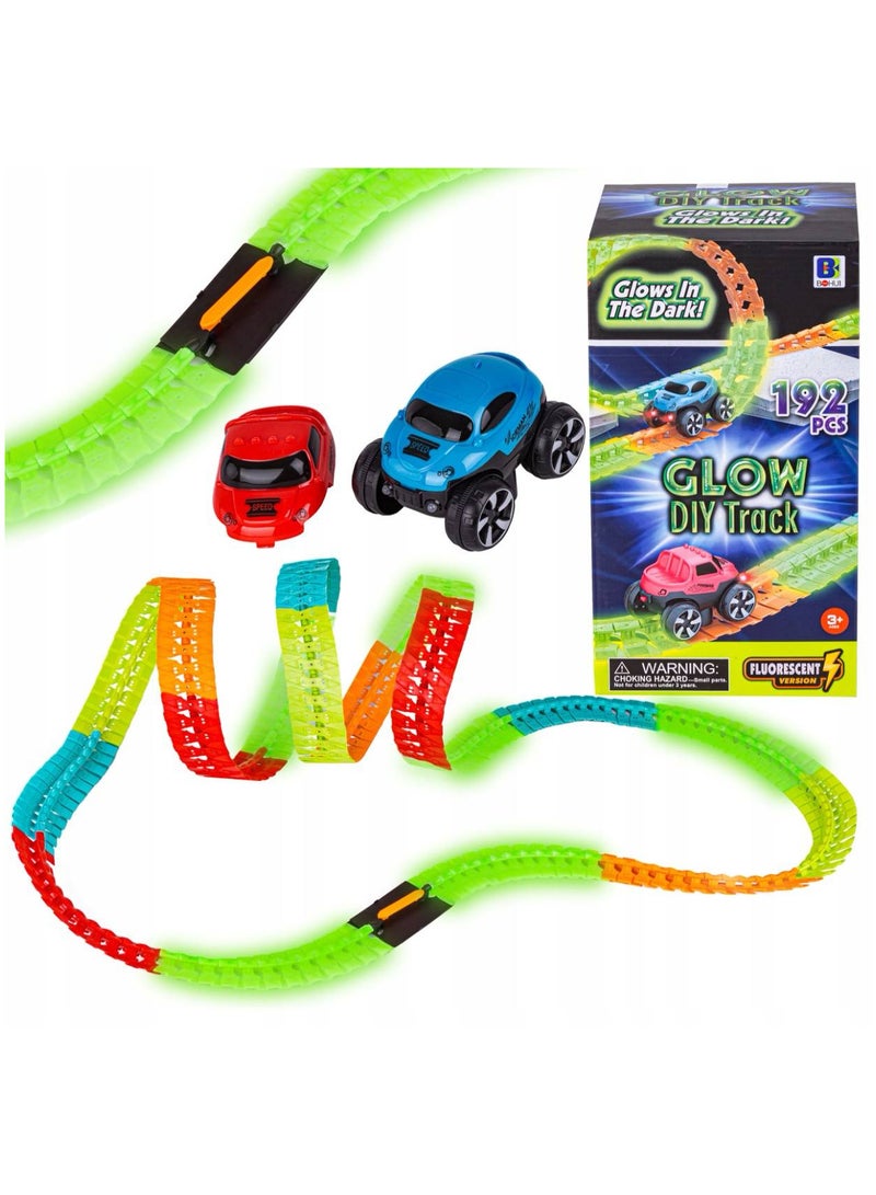 مجموعة مضمار سباق متوهج في الظلام من Next Store، مكونة من 192 قطعة، مع سيارات سباق مرنة - تصميم ممتع للأطفال - Image 5