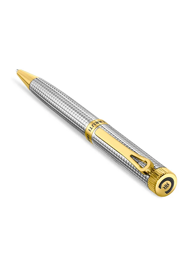 CERRUTI 1881 Zeno Silver Gold Stainless Steel Twist Rollerball Pen for Men, Blue Ink