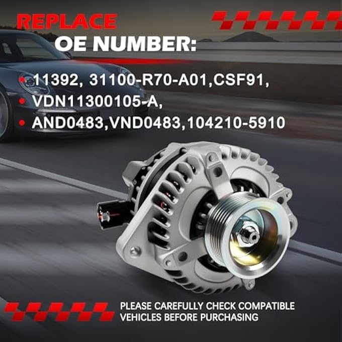 Autodevil 11392 Alternator Fit for 2008-2012 Accord 3.5L V6, 2010-2010 Accord Crosstour 3.5L V6, 130Amp 12V Automotive Replacement Alternator OE 31100-R70-A01,CSF91 - Image 3
