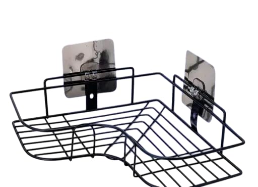 SPARSHMART Bina Bathroom Corner Stand Self Adhesive Wall Mounted Shelves for Bathroom Walls Kitchen Bathroom Organizer Soap Holder Stainless Steel Corner Shelf  - Image 1