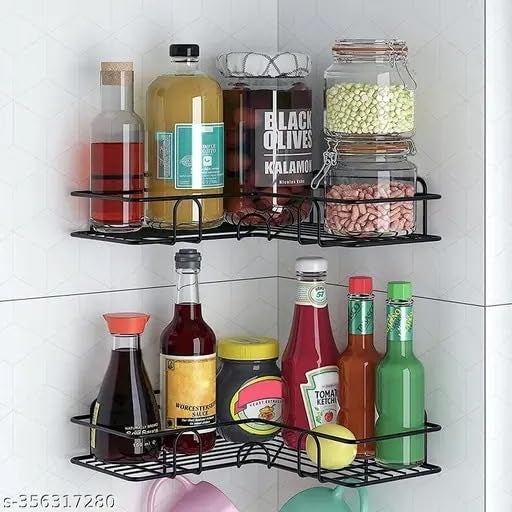 SPARSHMART Bina Bathroom Corner Stand Self Adhesive Wall Mounted Shelves for Bathroom Walls Kitchen Bathroom Organizer Soap Holder Stainless Steel Corner Shelf  - Image 4
