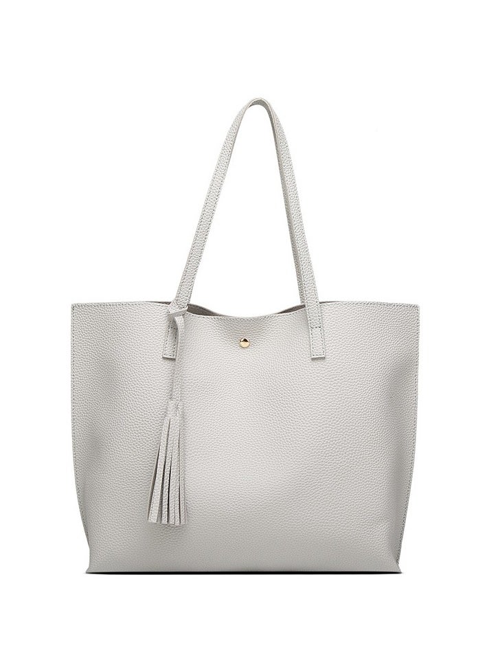 Large Capacity Bag Faux Leather Tote Mocha Grey 