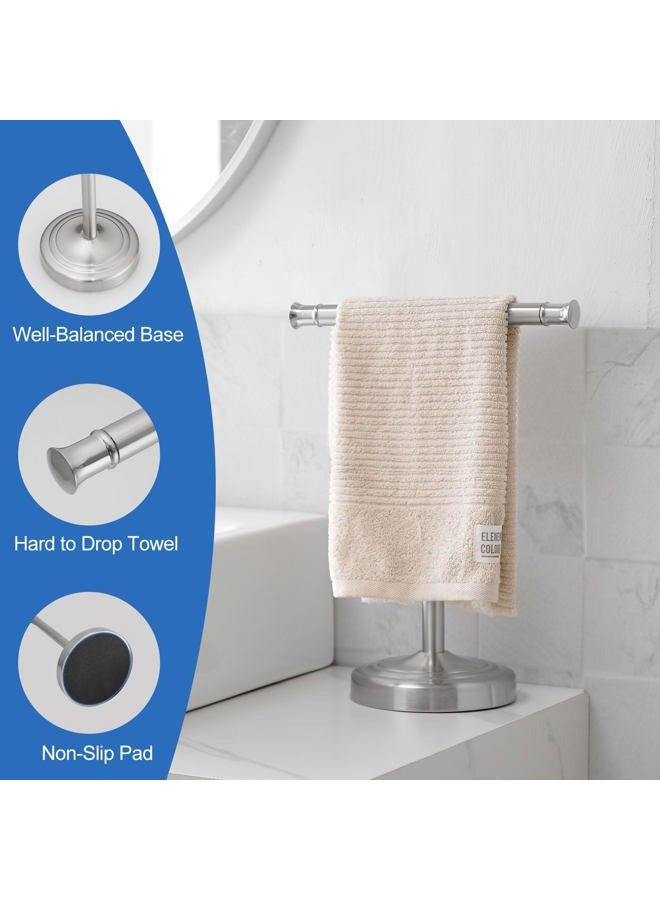 RUMOSE 13 Inch Brushed Nickel Towel Stand Hand Towel Holder Bathroom Kitchen Vanity Countertop T-Shape Towel Rack Free Standing Stainless Steel Towel Bar Towel Ring - Image 4