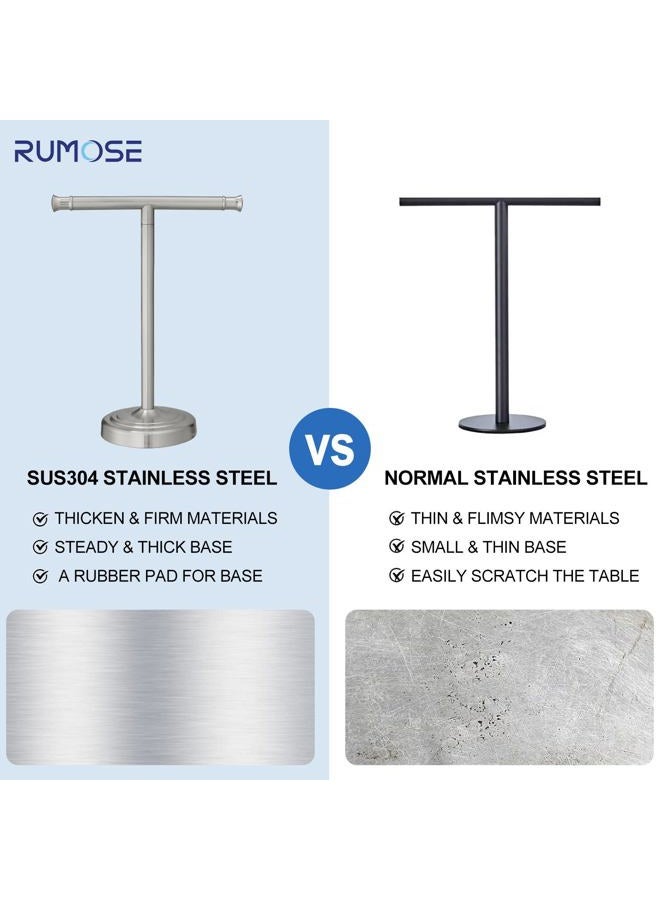 RUMOSE 13 Inch Brushed Nickel Towel Stand Hand Towel Holder Bathroom Kitchen Vanity Countertop T-Shape Towel Rack Free Standing Stainless Steel Towel Bar Towel Ring - Image 5