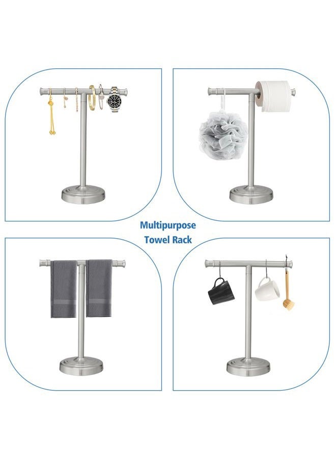 RUMOSE 13 Inch Brushed Nickel Towel Stand Hand Towel Holder Bathroom Kitchen Vanity Countertop T-Shape Towel Rack Free Standing Stainless Steel Towel Bar Towel Ring - Image 3