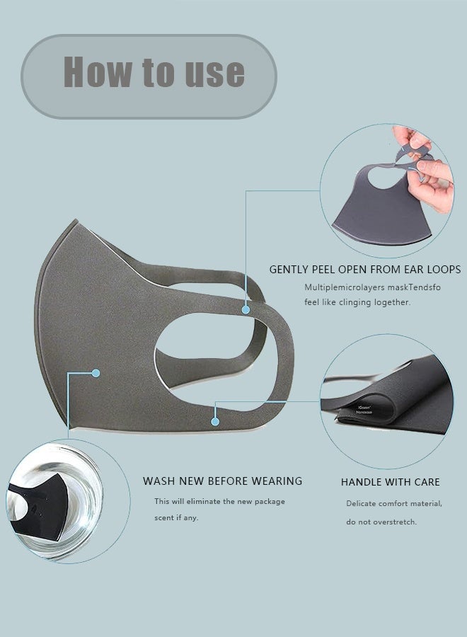 عبوة من 15 كمامة قماشية قابلة لإعادة الاستخدام، مصنوعة من إسفنج البوليستر، قابلة للغسل وجيدة التهوية، متوفرة بألوان متنوعة (أخضر فسفوري، بني، أخضر عشبي، رمادي، أسود)، مناسبة للرجال والنساء - Image 2