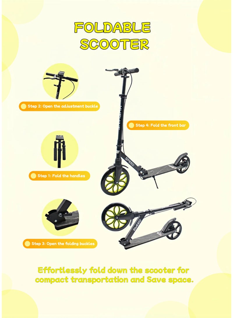 EASY FUTURE Foldable Kick Scooter for Kids Ages 7–14, Big Wheels, Adjustable Handlebar, Rear Brake & Easy Grip Handle Including Protective Gear Set - Image 3