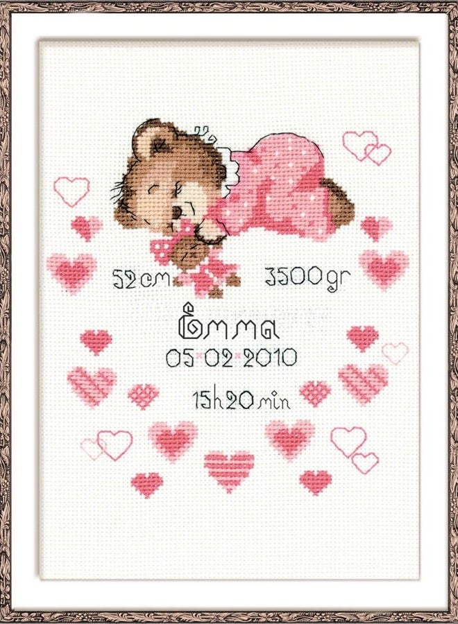 Riolis Birth Sampler Cross Stitch Kit - 1123 - Girl Birth Announcement - Image 1