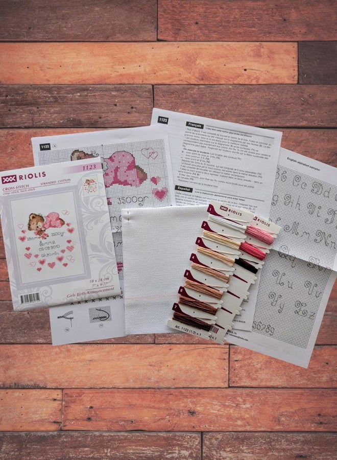 Riolis Birth Sampler Cross Stitch Kit - 1123 - Girl Birth Announcement - Image 4
