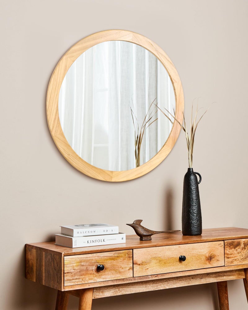 CULER Round Mirrors 30 Inch,Wood Vanity Wall Rustic Mirror with Wood Frame, Wooden Circle Tempered Glass Mirror for Bathroom Bedroom Living Room Or Entryway(Natural) - Image 3