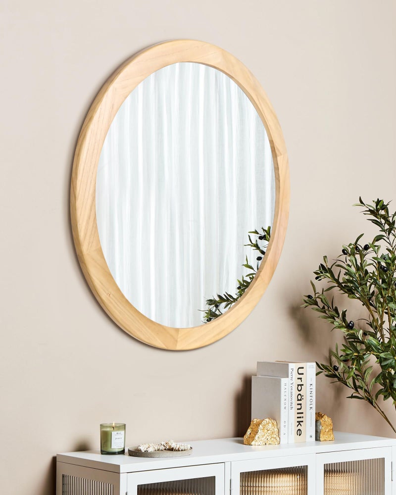 CULER Round Mirrors 30 Inch,Wood Vanity Wall Rustic Mirror with Wood Frame, Wooden Circle Tempered Glass Mirror for Bathroom Bedroom Living Room Or Entryway(Natural) - Image 2
