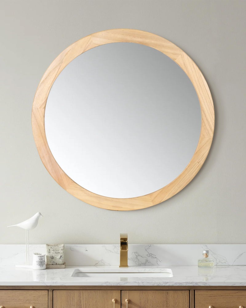 CULER Round Mirrors 30 Inch,Wood Vanity Wall Rustic Mirror with Wood Frame, Wooden Circle Tempered Glass Mirror for Bathroom Bedroom Living Room Or Entryway(Natural) - Image 4