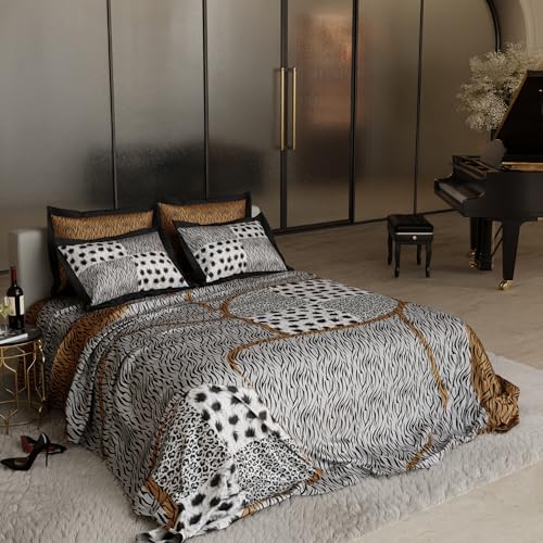 Stoa Paris 300TC Enriched Cotton Super Size Bedsheet with 4 Pillow Covers, 274cm x 274cm Ideal for Double & King Size Bed, Breathable, Moisture Absorption, All-Season Comfort, Untamed - Black, White - Image 3