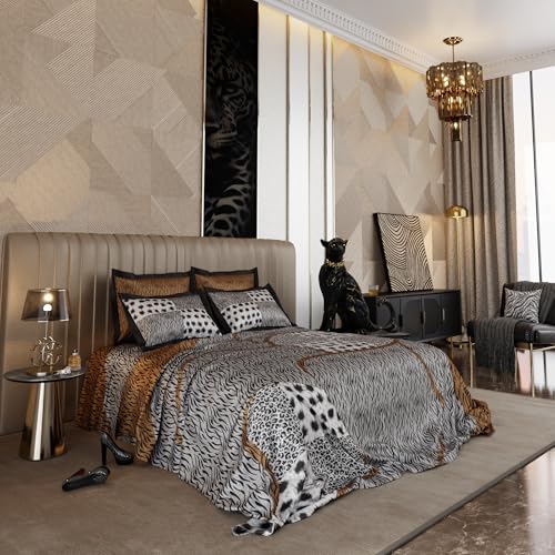 Stoa Paris 300TC Enriched Cotton Super Size Bedsheet with 4 Pillow Covers, 274cm x 274cm Ideal for Double & King Size Bed, Breathable, Moisture Absorption, All-Season Comfort, Untamed - Black, White - Image 1