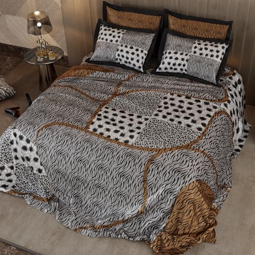 Stoa Paris 300TC Enriched Cotton Super Size Bedsheet with 4 Pillow Covers, 274cm x 274cm Ideal for Double & King Size Bed, Breathable, Moisture Absorption, All-Season Comfort, Untamed - Black, White - Image 4