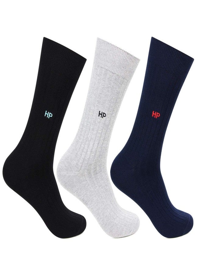 Hush Puppies Men’s Cotton Crew Length Socks (Free Size) – Multicolor Pack of 3 | Comfortable, Breathable & Durable Daily Wear Socks - Image 1