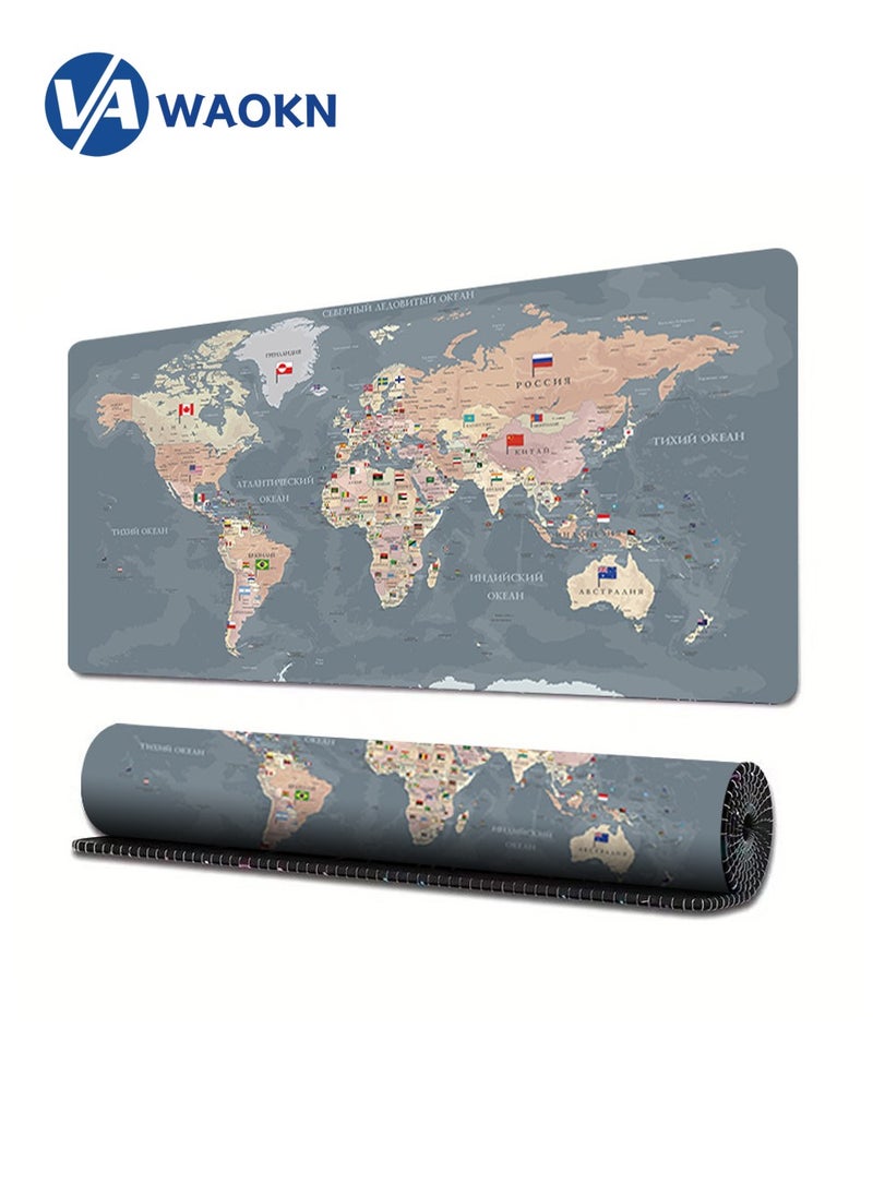 WAOKN Desk Mat Grey Vintage World Map Extended Gaming Mouse Pad Large Big Mouse Pad with Non-Slip Base and Stitched Edge Long Computer Keyboard Mouse Mat for Home Office Work Upgrade Version  - Image 1