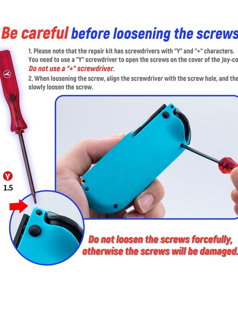 SYOSI Joystick Replacement Parts for Nintendo Switch Joycon, 18-Pack Replacement Repair Kit for NS Joy-Con with Screwdriver Opening Tool, 3D Left and Right Analog Joystick, Charge Port Slider - Image 2