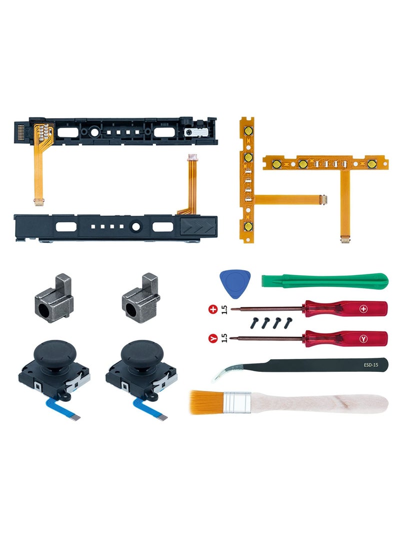 SYOSI Joystick Replacement Parts for Nintendo Switch Joycon, 18-Pack Replacement Repair Kit for NS Joy-Con with Screwdriver Opening Tool, 3D Left and Right Analog Joystick, Charge Port Slider - Image 1