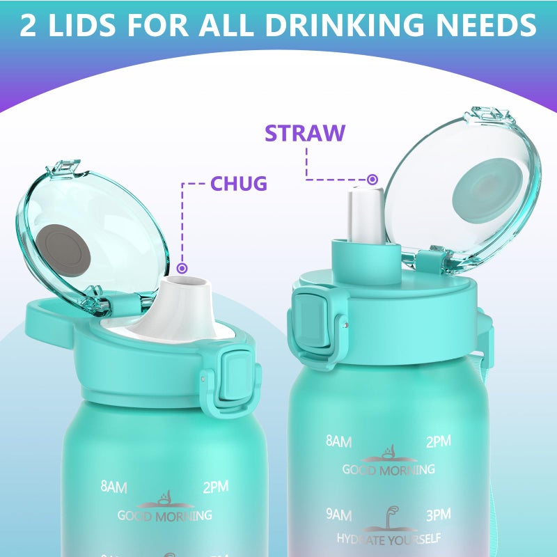 SLUXKE 32oz Insulated Water Bottle with handle BPA Free, 316 Stainless Steel Water Bottles 1000ml with Time Marker Double Walled, 1000ml Metal Water Flask Jug for Hiking, Biking, Running - Image 2